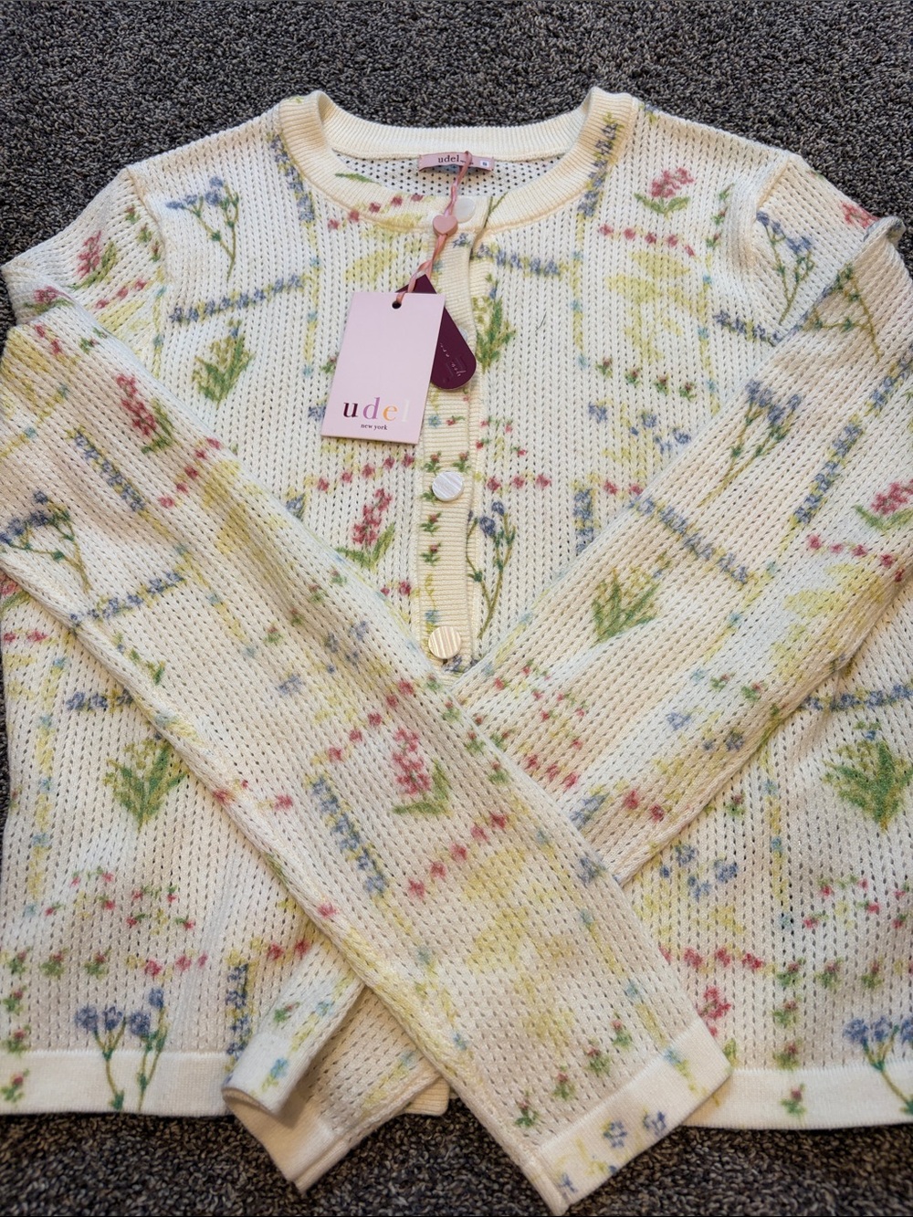 BRAND NEW WITH TAGS Udel NY Cream Floral Knit Cardigan - Cream Multi